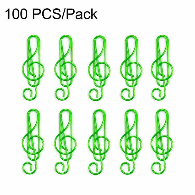 100 PCS/Pack Music Note Paper Clips Colorful Treble Clef Shaped Decorative Paperclips — Yellow
