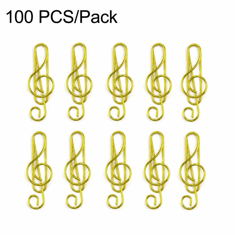100 PCS/Pack Music Note Paper Clips Colorful Treble Clef Shaped Decorative Paperclips — Green