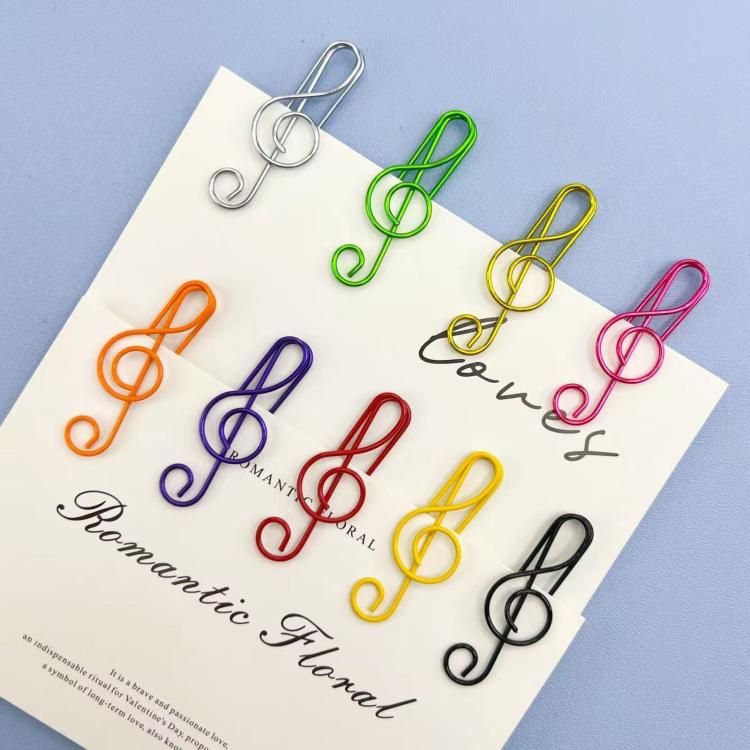 100 PCS/Pack Music Note Paper Clips Colorful Treble Clef Shaped Decorative Paperclips — Silver