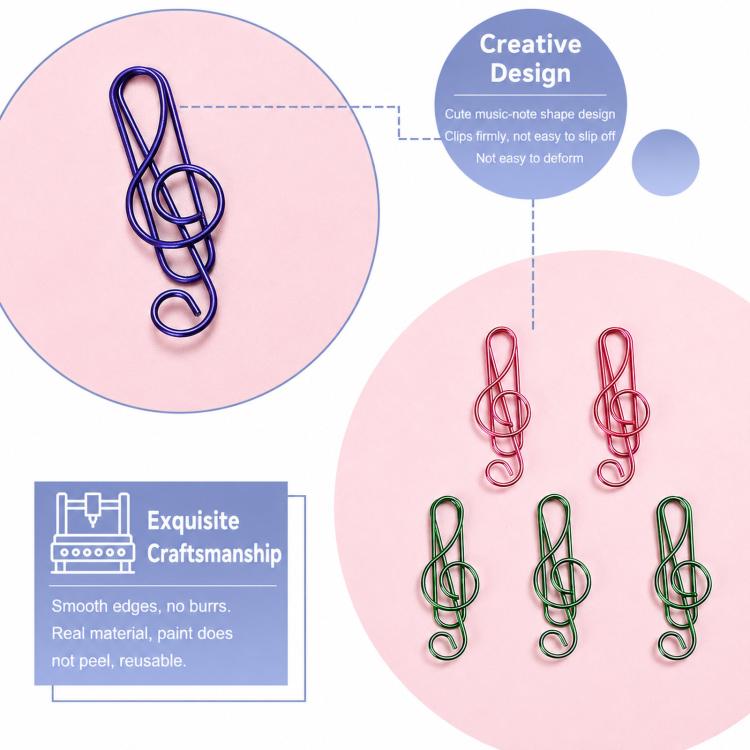 100 PCS/Pack Music Note Paper Clips Colorful Treble Clef Shaped Decorative Paperclips — view 9