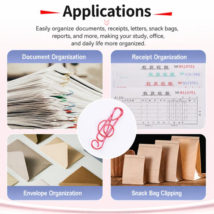 100 PCS/Pack Music Note Paper Clips Colorful Treble Clef Shaped Decorative Paperclips — view 10