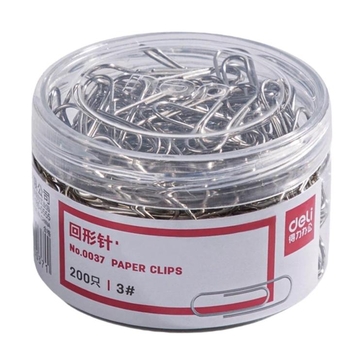Deli 0037 Document Fastening Paper Clips Thickened Electroplated Paperclips — 200 PCS/Box