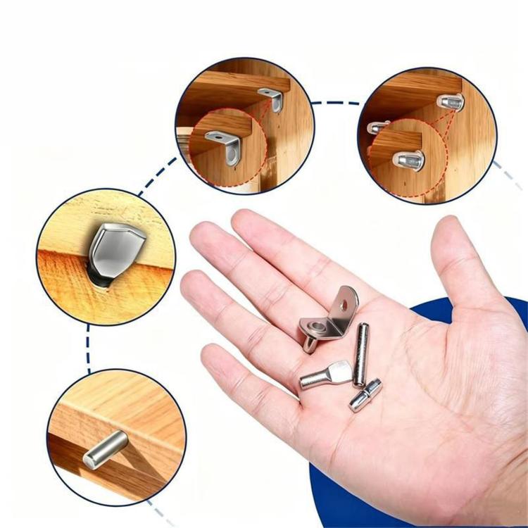 64 PCS/Pack Shelf Pegs Kit 4 Assorted Styles Shelf Support Pins Brackets Assortment with Storage Box — Silver