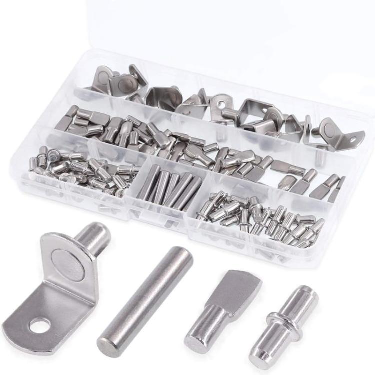Shelf Pegs Kit 4 Assorted Styles Metal Shelf Support Pins Brackets Assortment, 120 PCS/Box