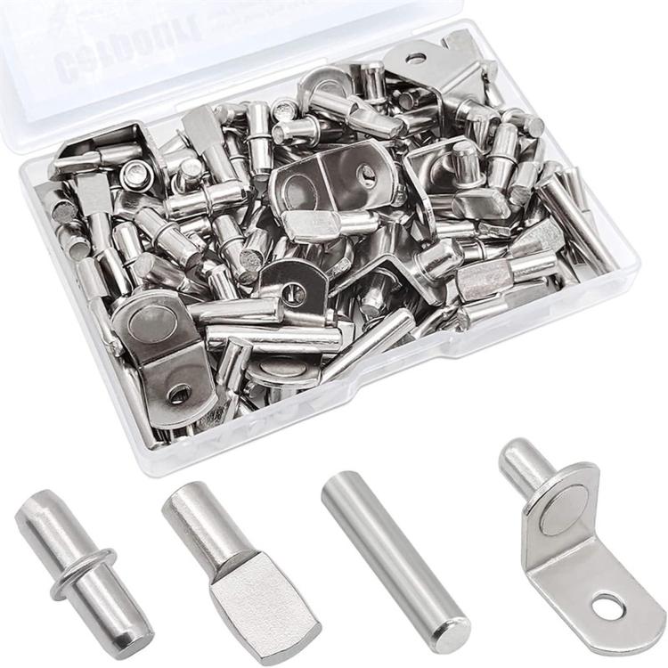 104 PCS/Box Shelf Pegs Kit 4 Assorted Styles Metal Shelf Support Pins Brackets Assortment — 104 PCS/Box Gold