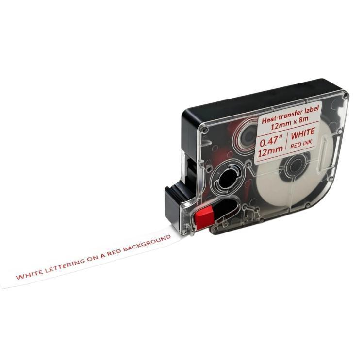 12mm Label Paper & Ribbon For Printer — White Background Black Text