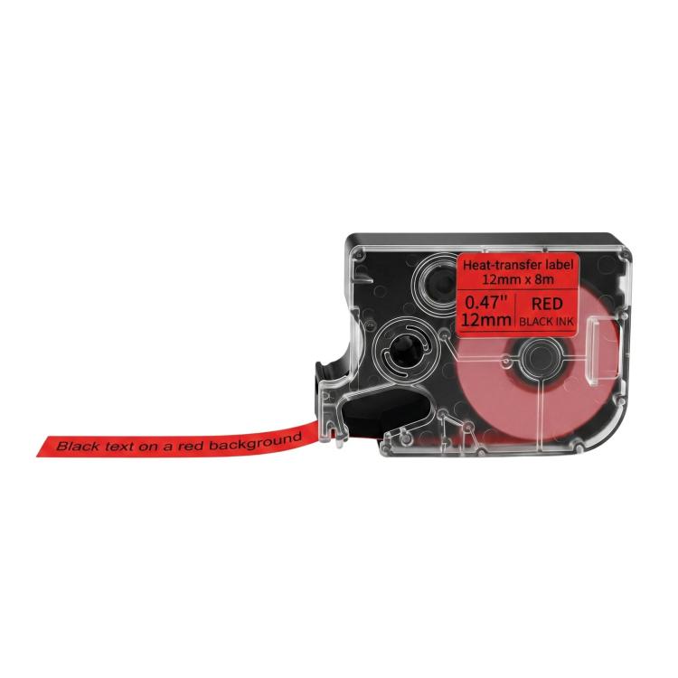 12mm Label Paper & Ribbon For Printer — Black Background White Text
