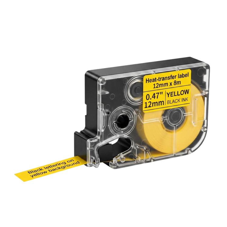 12mm Label Paper & Ribbon For Printer — Yellow Background White Text