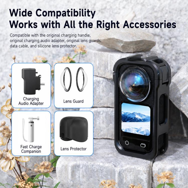 For Insta360 X6 PC Magnetic Quick-Release Frame Cage Protective Camera Housing With Cold Shoe