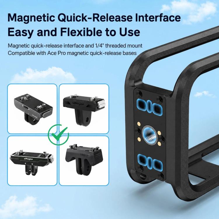 For Insta360 X6 PC Magnetic Quick-Release Frame Cage Protective Camera Housing With Cold Shoe