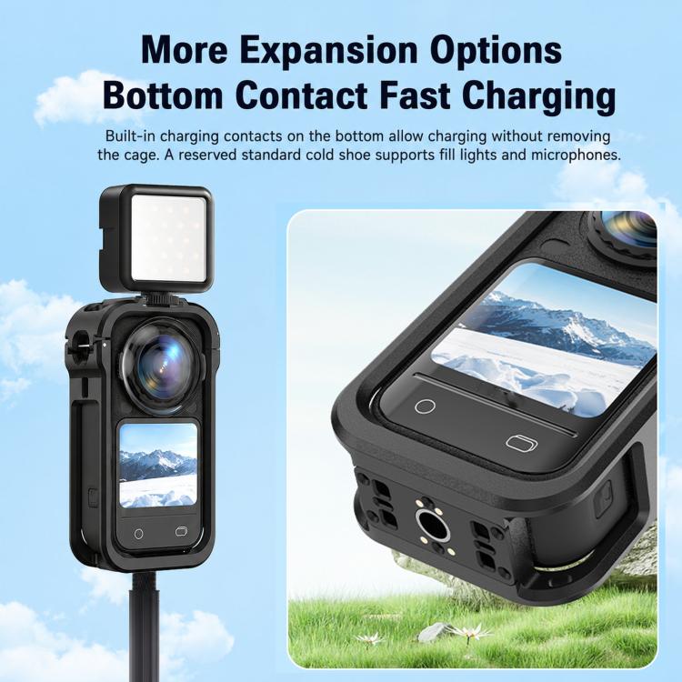 For Insta360 X6 PC Magnetic Quick-Release Frame Cage Protective Camera Housing With Cold Shoe