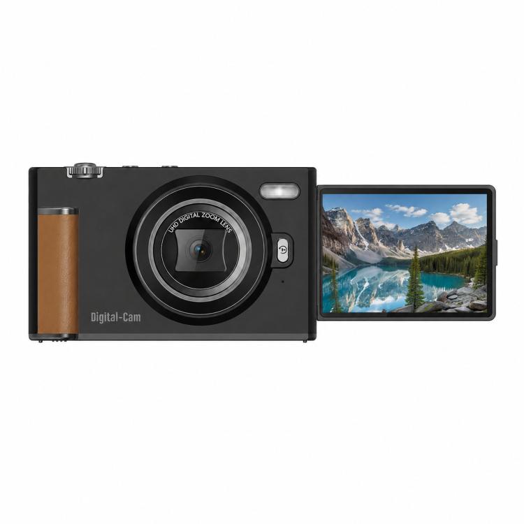 F2 Flip-Screen Retro CCD 56MP 2.7K Digital Camera With 8X Filters, Beauty Mode, And Auto Focus — White Brown