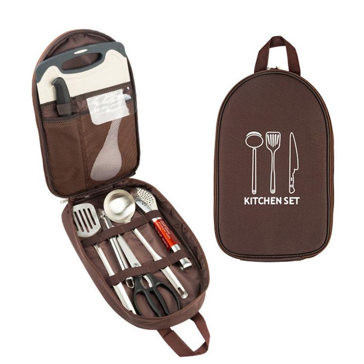 8 PCS/Pack AOTU AT6413 Camping Cookware Utensils Set Portable Stainless Steel Cooking Tools With Case — Green