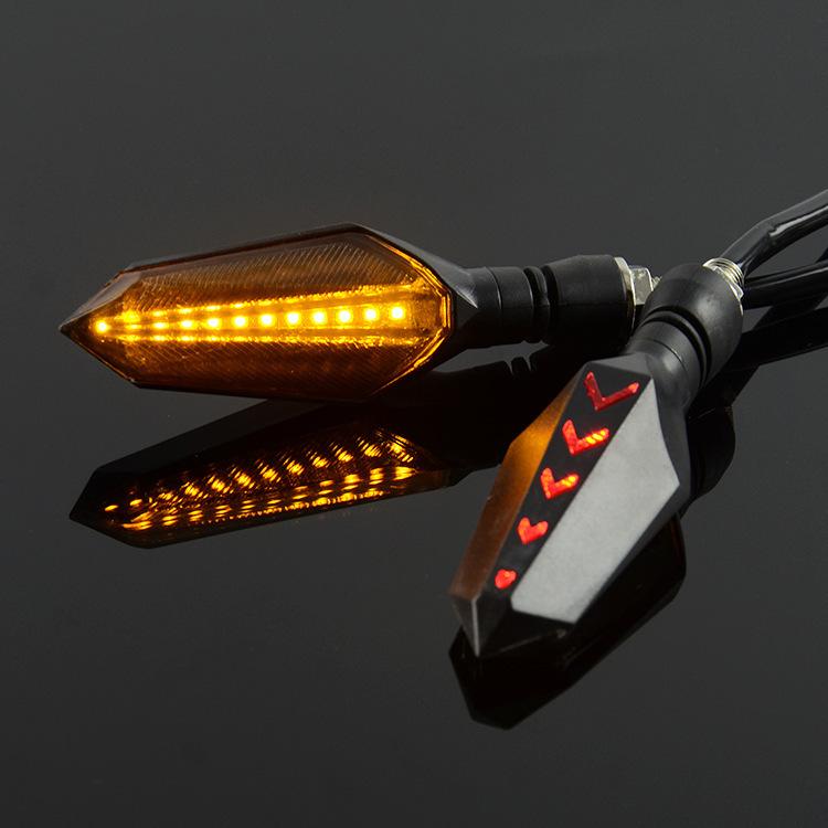 1 Pair Sequential LED Motorcycle Turn Signals with Arrow DRL Dual-Sided Flowing Amber Indicator Blinkers Light — Blue+Yellow