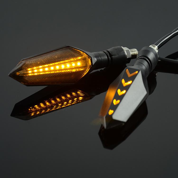 1 Pair Sequential LED Motorcycle Turn Signals with Arrow DRL Dual-Sided Flowing Amber Indicator Blinkers Light — Red+Yellow