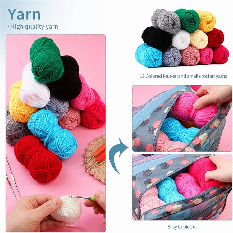 Crochet Kit for Beginners Crochet Hooks Set with 12 Colors Yarn, Hanging Storage Bag, 130 In 1 — view 4