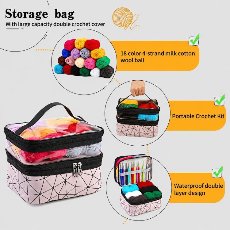 Crochet Kit for Beginners with 18 Colors Yarn Dual Layer Storage Bag, 105 In 1 — view 4