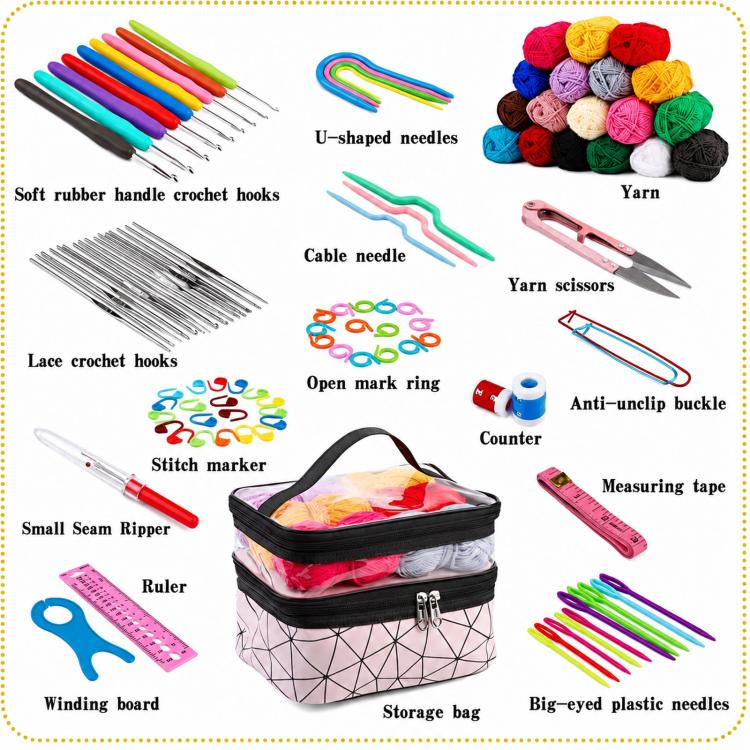 Crochet Kit for Beginners with 18 Colors Yarn Dual Layer Storage Bag, 105 In 1 — view 6