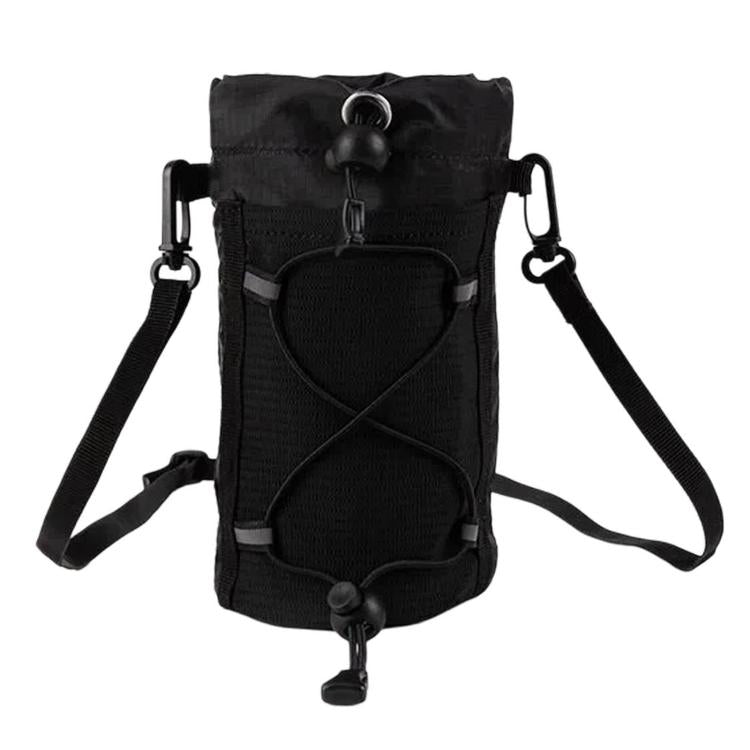 AOTU AT8017 Backpack Shoulder Strap Water Bottle Holder Pouch With Front Mesh Pocket For Outdoor Hiking — Gray