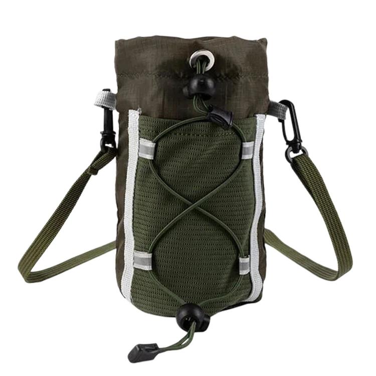 AOTU AT8017 Backpack Shoulder Strap Water Bottle Holder Pouch With Front Mesh Pocket For Outdoor Hiking — With Crossbody Strap Black