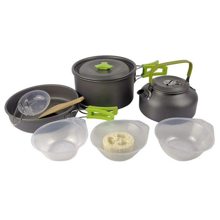 9 PCS/Box AOTU AT6384-1 Camping Cookware Mess Kit Hard Anodized Aluminum Pots Pans Kettle Set With Bowls — Orange