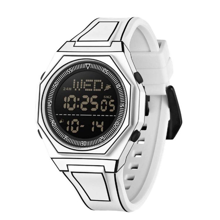 SANDA 9097 Minimalist Line Art Digital Watch 5ATM Waterproof Sport Watch With LED Luminous Alarm — White