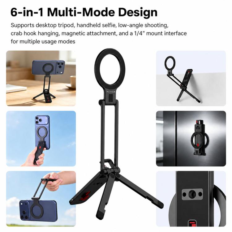 Flymile Magnetic Mobile Phone Tripod Multifunctional Folding Extendable Desktop Clip