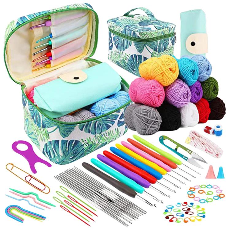 Beginner Crochet Hook Set With Plastic Sewing Needles, Stitch Markers & Storage Bag
