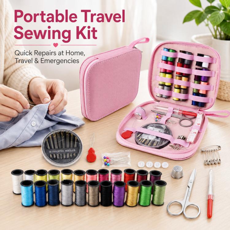 Travel Sewing Kit with Zipper Case Portable Hand Sewing Repair Set for Beginners, 79 In 1