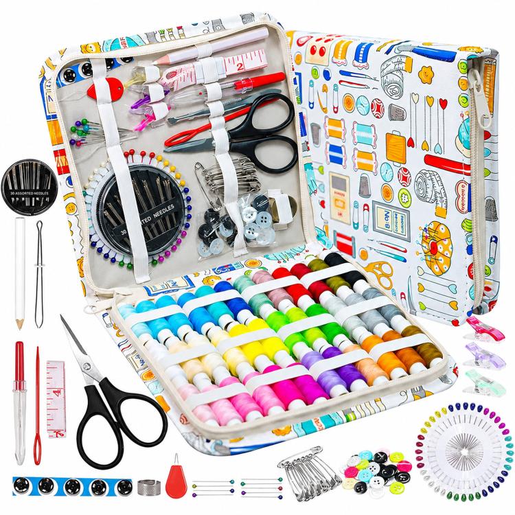 Travel Sewing Kit Printed Zipper Case Portable Hand Sewing Repair Set