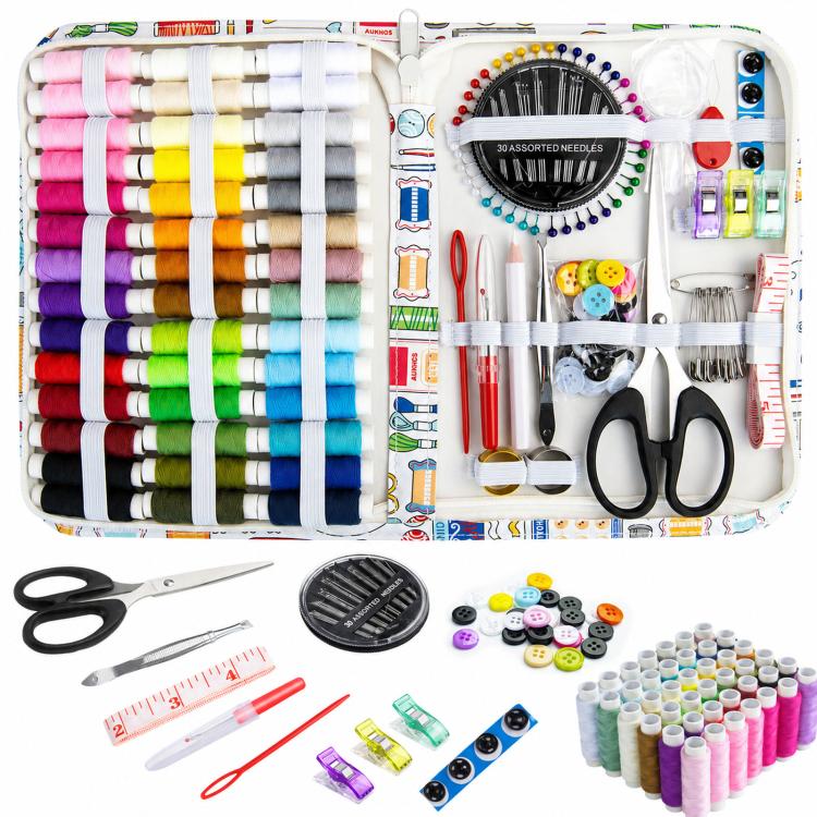 Travel Sewing Kit Printed Zipper Case Portable Hand Sewing Repair Set — 168 In 1 with 36 Thread Spools