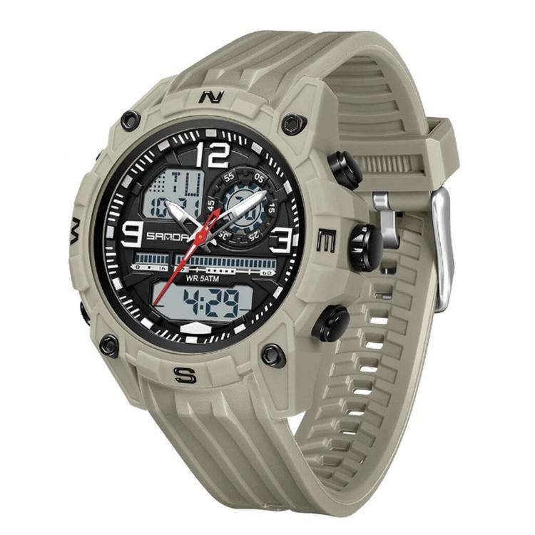 SANDA 6392 Men Digital Sport Watch 5ATM Waterproof Dual Display Chronograph Outdoor Wristwatch — Black White