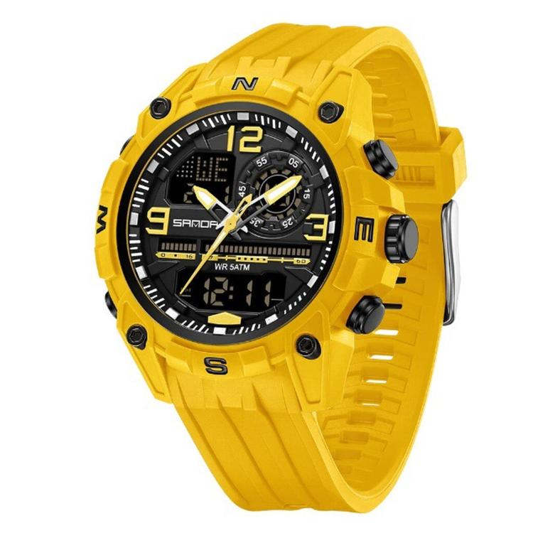 SANDA 6392 Men Digital Sport Watch 5ATM Waterproof Dual Display Chronograph Outdoor Wristwatch — Khaki