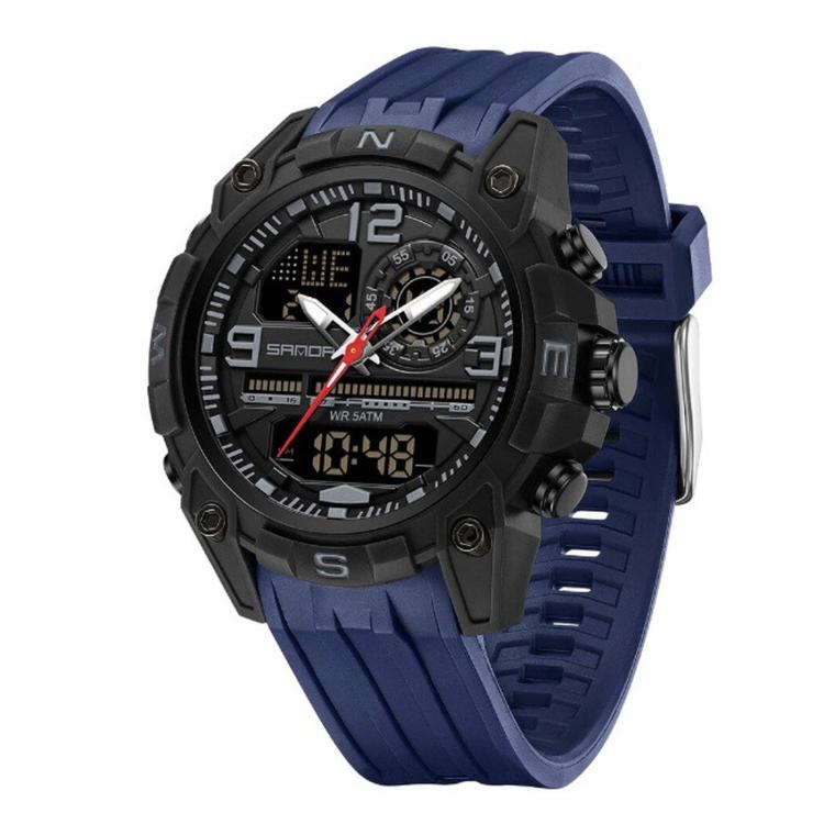 SANDA 6392 Men Digital Sport Watch 5ATM Waterproof Dual Display Chronograph Outdoor Wristwatch — Yellow