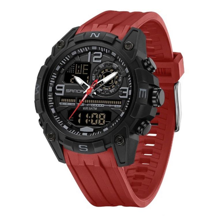 SANDA 6392 Men Digital Sport Watch 5ATM Waterproof Dual Display Chronograph Outdoor Wristwatch — Black Blue
