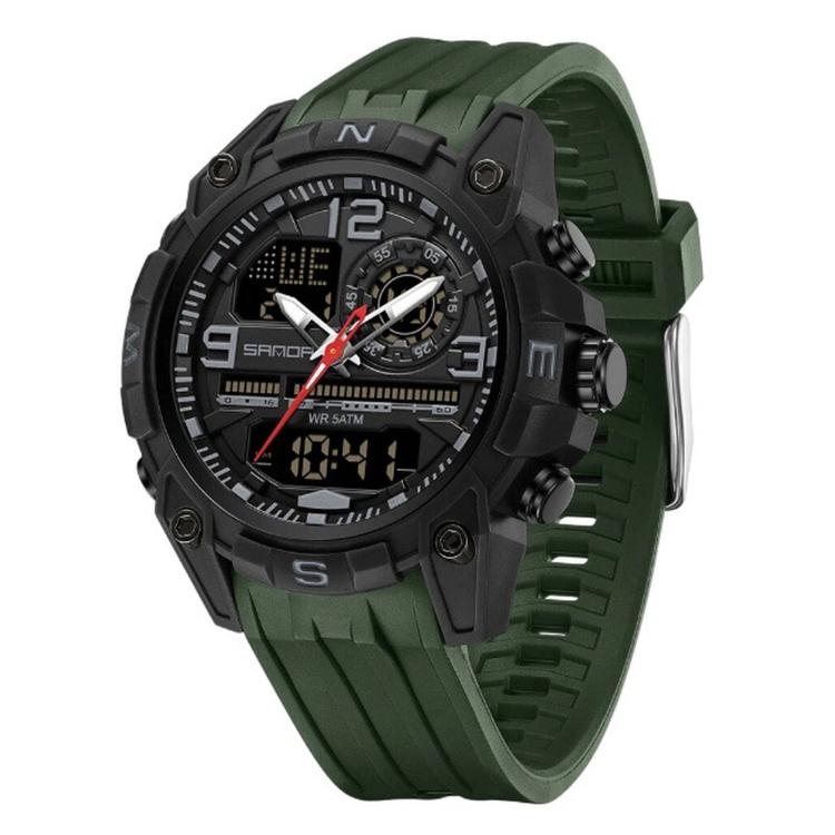 SANDA 6392 Men Digital Sport Watch 5ATM Waterproof Dual Display Chronograph Outdoor Wristwatch — Black Red