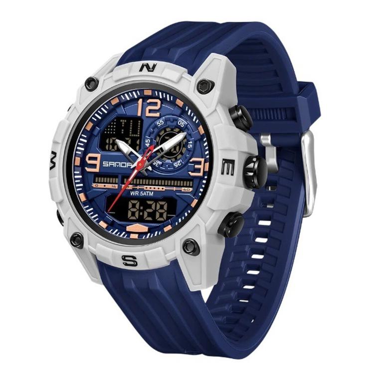 SANDA 6392 Men Digital Sport Watch 5ATM Waterproof Dual Display Chronograph Outdoor Wristwatch — Black Green