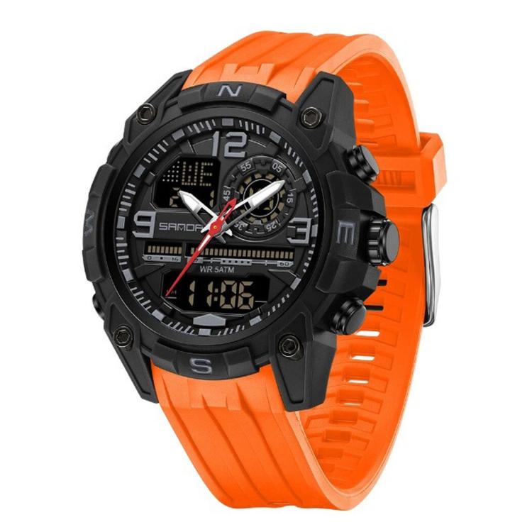 SANDA 6392 Men Digital Sport Watch 5ATM Waterproof Dual Display Chronograph Outdoor Wristwatch — White Blue