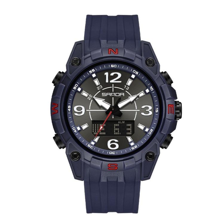 SANDA 6393 Men Digital Sport Watch 5ATM Waterproof Dual Display Wristwatch — Black