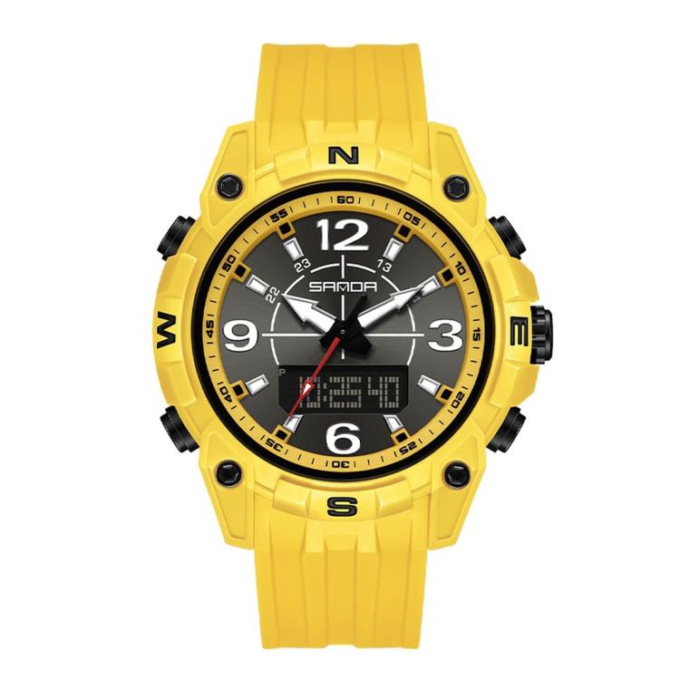 SANDA 6393 Men Digital Sport Watch 5ATM Waterproof Dual Display Wristwatch — Dark Blue