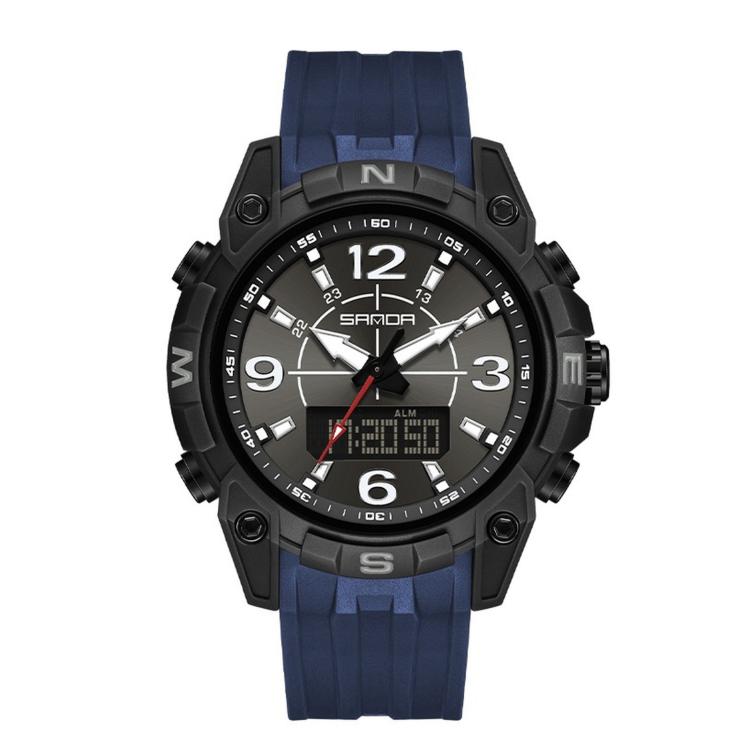 SANDA 6393 Men Digital Sport Watch 5ATM Waterproof Dual Display Wristwatch — Yellow