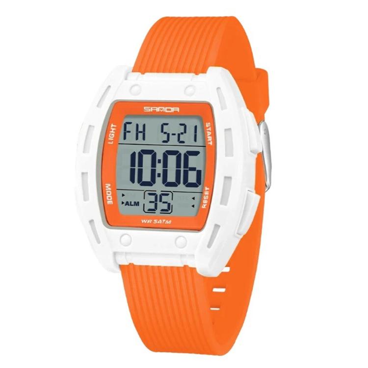 SANDA 6506 Men Digital Sports Watch 5ATM Waterproof Square Case Backlight Stopwatch — Apricot