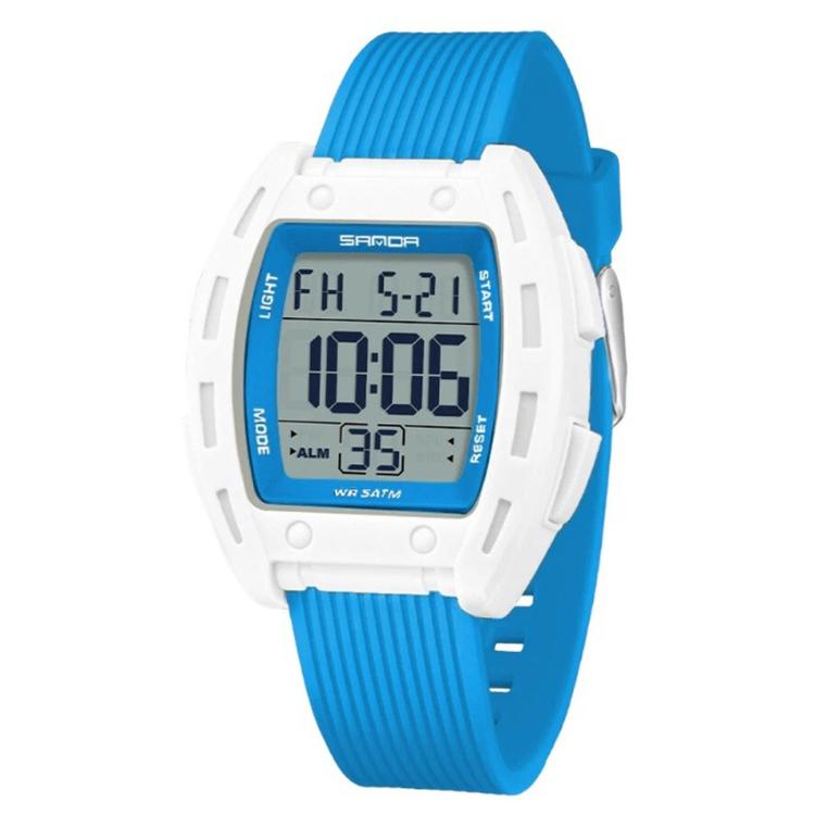 SANDA 6506 Men Digital Sports Watch 5ATM Waterproof Square Case Backlight Stopwatch — Red