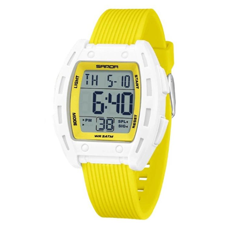 SANDA 6506 Men Digital Sports Watch 5ATM Waterproof Square Case Backlight Stopwatch — Light Blue