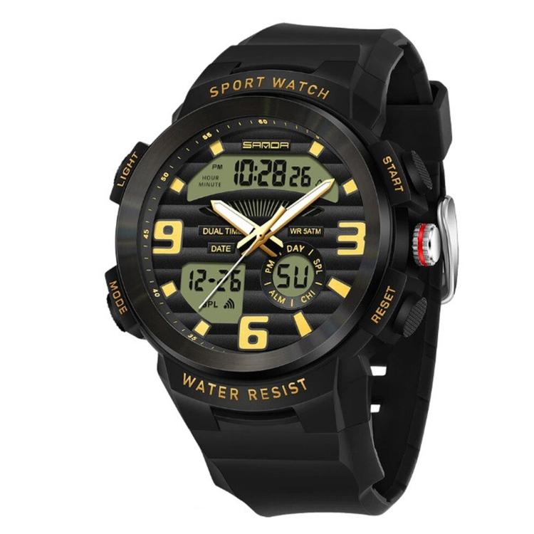 SANDA 3399 Men Dual Display Sports Watch 5ATM Waterproof Chronograph Alarm Luminous Digital Wristwatch — Black Blue