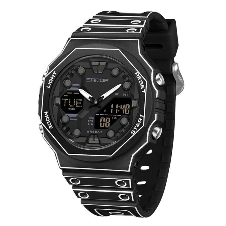 SANDA 6507 Dual Display Anime Style Sports Watch 50M Waterproof World Time Digital Wristwatch