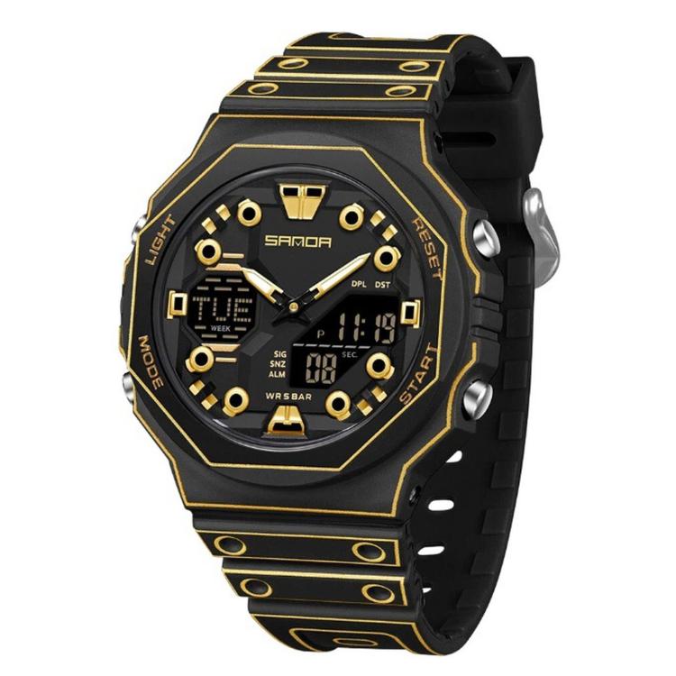 SANDA 6507 Dual Display Anime Style Sports Watch 50M Waterproof World Time Digital Wristwatch — Black