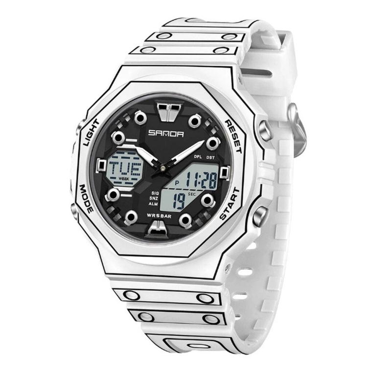 SANDA 6507 Dual Display Anime Style Sports Watch 50M Waterproof World Time Digital Wristwatch — Black Gold