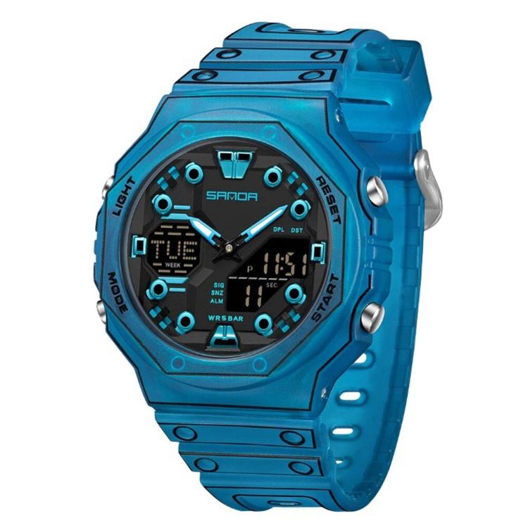 SANDA 6507 Dual Display Anime Style Sports Watch 50M Waterproof World Time Digital Wristwatch — White