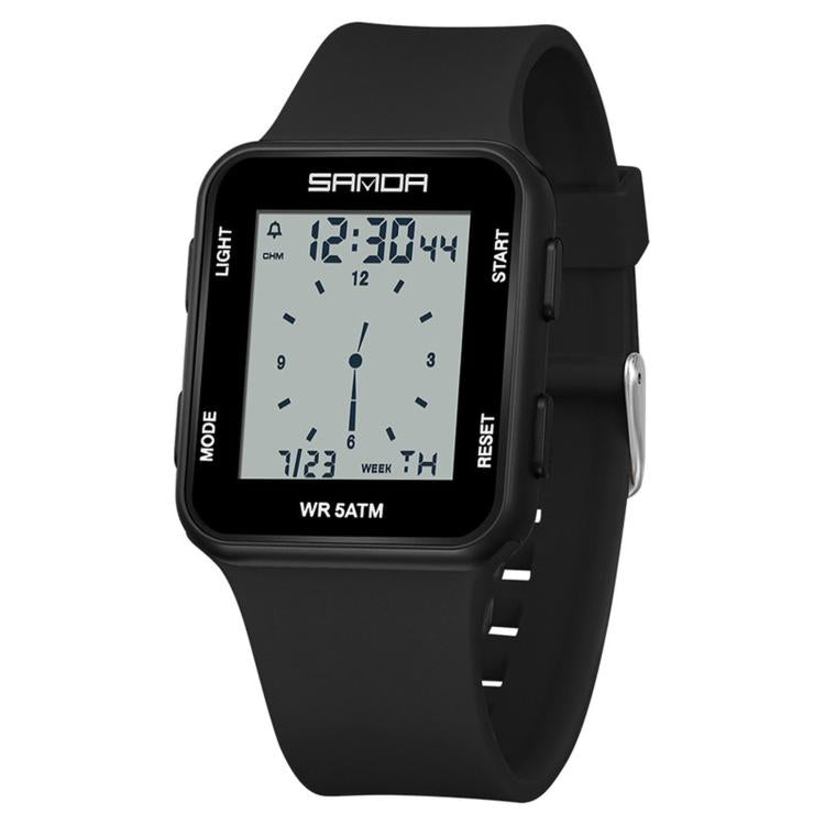 SANDA 9506 Square Digital Watch 50M Waterproof Sports Wristwatch With Removable TPU Strap